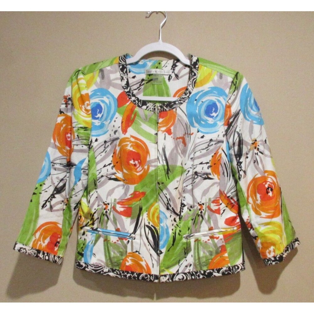 Peter Nygard Petite Blazer Jacket Women Sz 6 Modern Floral Print Multicolor